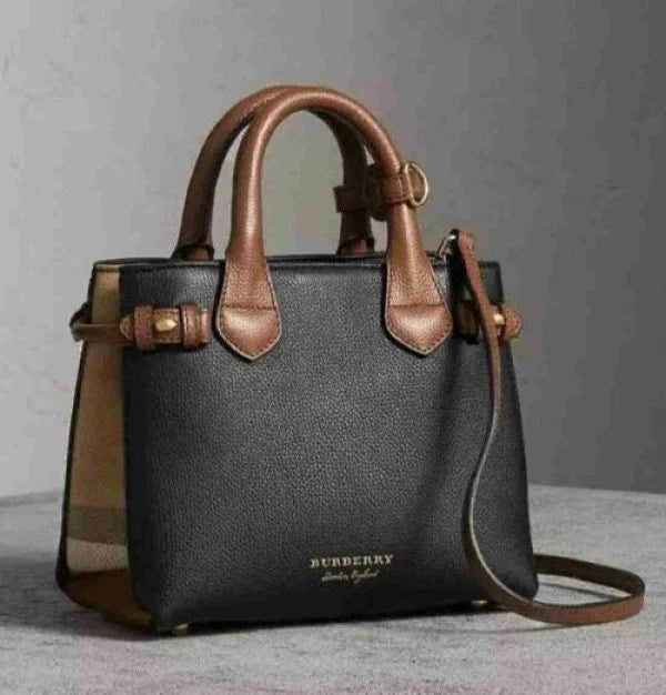 Velmora Banner Medium Tote Bag – Black Brown Heritage Edition ( Burberry )