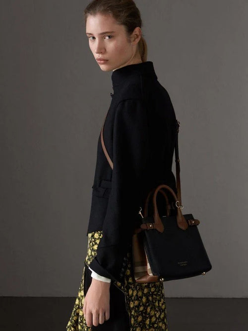 Velmora Banner Medium Tote Bag – Black Brown Heritage Edition ( Burberry )