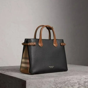 Velmora Banner Medium Tote Bag – Black Brown Heritage Edition ( Burberry )