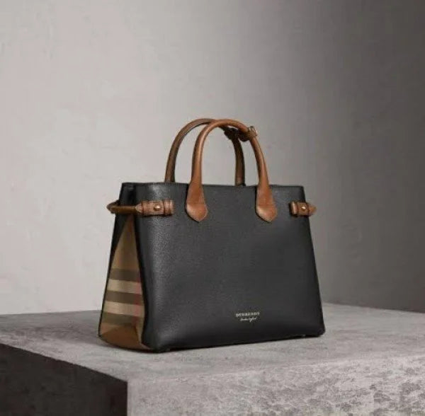 Velmora Banner Medium Tote Bag – Black Brown Heritage Edition ( Burberry )