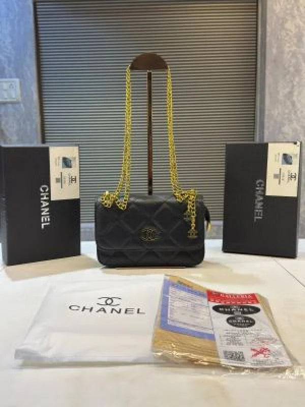 Velmora Quilted Woven Chain Flap Bag – Noir Gold Luxe Edition ( Chanel )