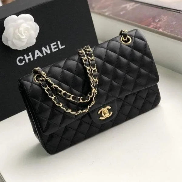 Velmora Quilted Double Flap Shoulder Bag – Noir Luxe Edition ( Chanel )