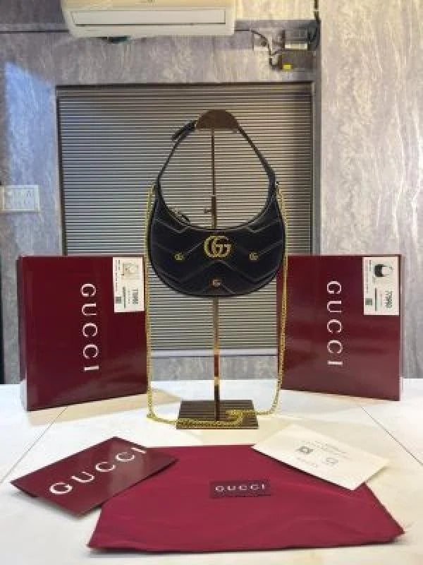 Velmora Half Moon Shoulder Bag – Noir Gold Luxe Edition ( Gucci )