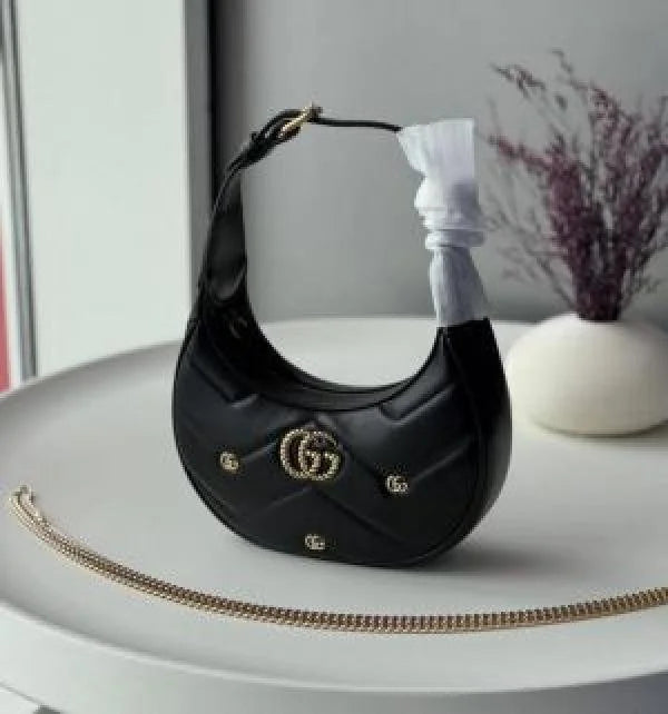 Velmora Half Moon Shoulder Bag – Noir Gold Luxe Edition ( Gucci )