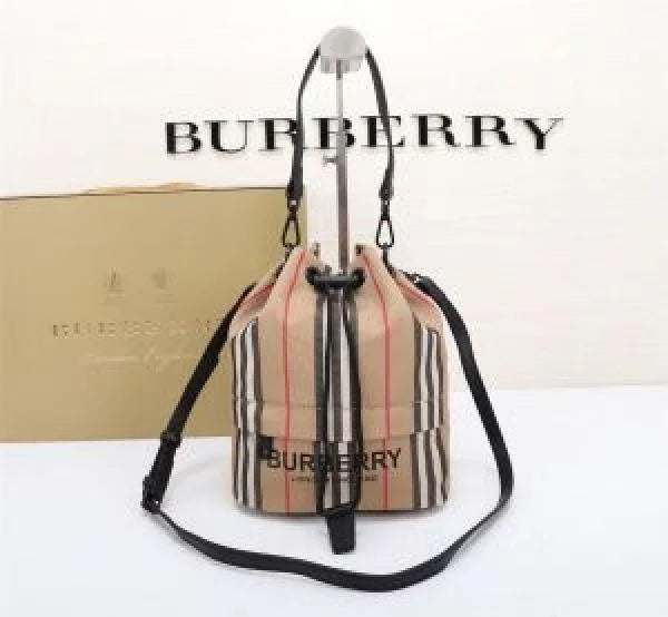 Velmora Bucket Drawstring Pouch Bag – Heritage Stripe E-Canvas Edition ( Burberry )