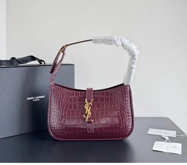Velmora Hobo Bag – Embossed Burgundy, Premium Edition ( YSL )