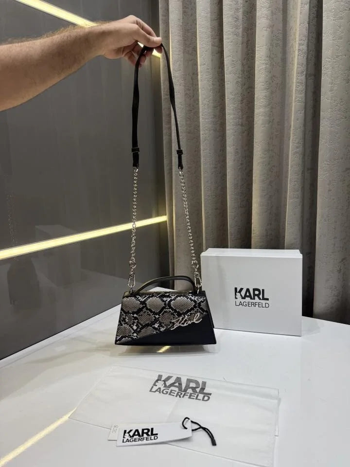 Velmora Karl Lagerfeld Inspired Shoulder Bag – Black & Grey Signature Edition