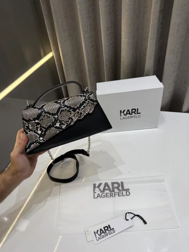 Velmora Karl Lagerfeld Inspired Shoulder Bag – Black & Grey Signature Edition