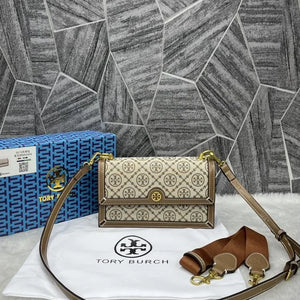 Velmora T Monogram Jacquard Crossbody Bag – Brown, Premium Edition (Tory Burch )