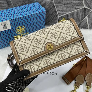 Velmora T Monogram Jacquard Crossbody Bag – Brown, Premium Edition (Tory Burch )