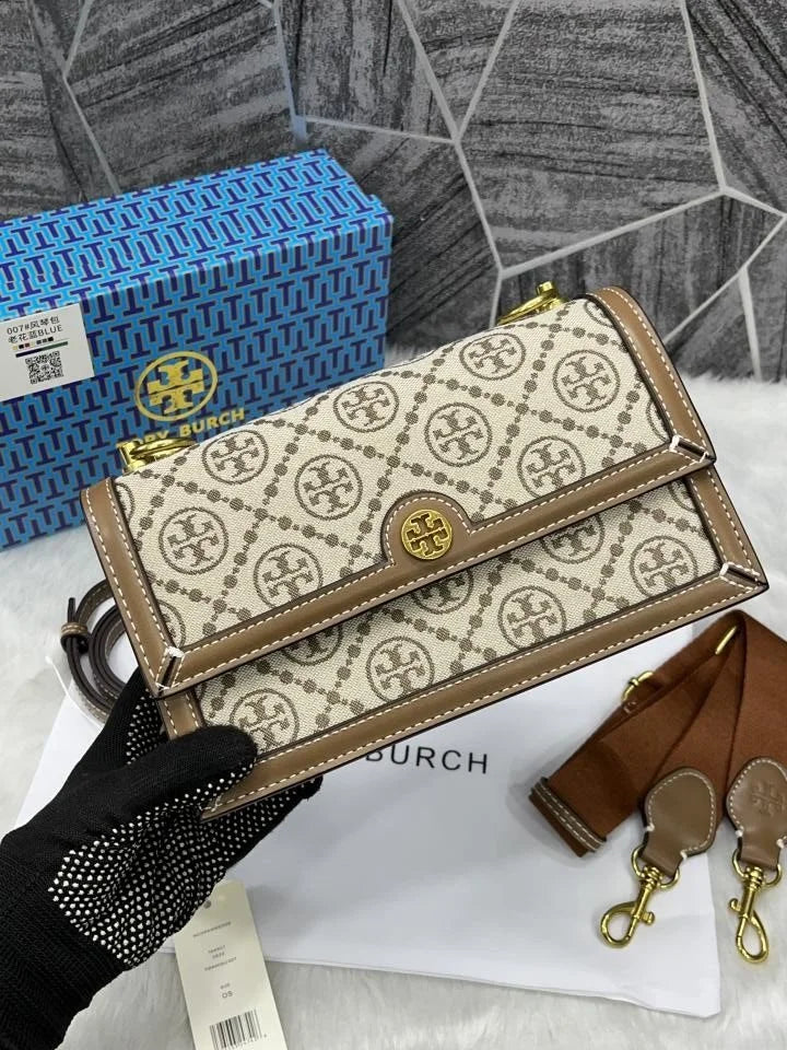 Velmora T Monogram Jacquard Crossbody Bag – Brown, Premium Edition (Tory Burch )