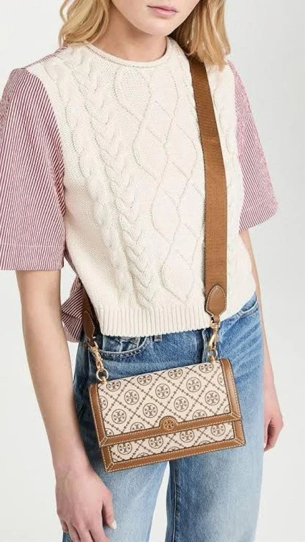 Velmora T Monogram Jacquard Crossbody Bag – Brown, Premium Edition (Tory Burch )