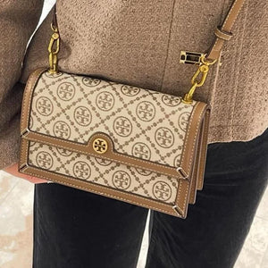 Velmora T Monogram Jacquard Crossbody Bag – Brown, Premium Edition (Tory Burch )