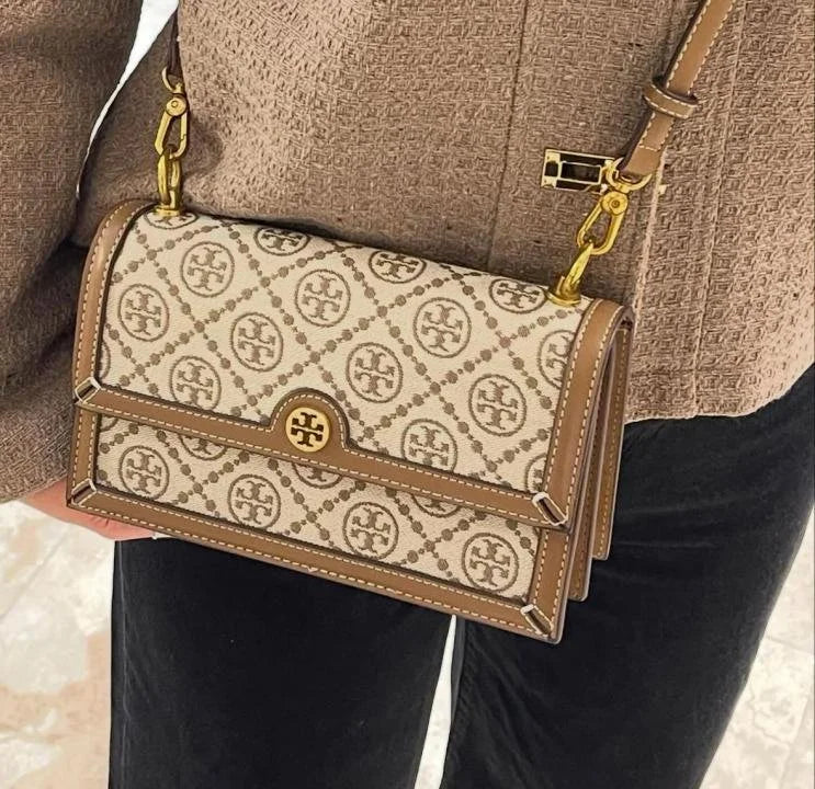 Velmora T Monogram Jacquard Crossbody Bag – Brown, Premium Edition (Tory Burch )