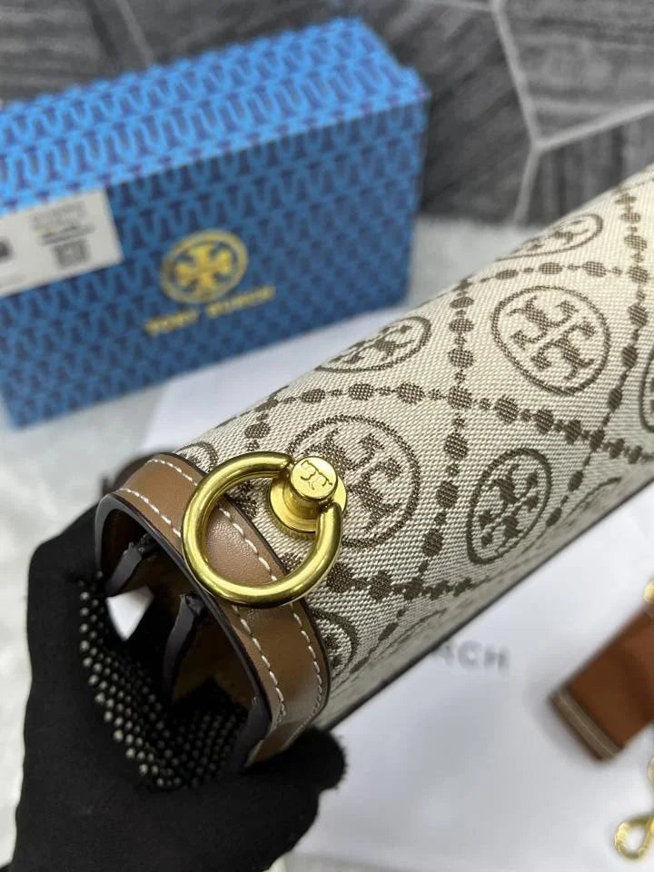 Velmora T Monogram Jacquard Crossbody Bag – Brown, Premium Edition (Tory Burch )