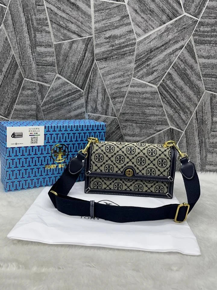 Velmora T Monogram Jacquard Crossbody Bag – Premium Edition ( Tory Burch )