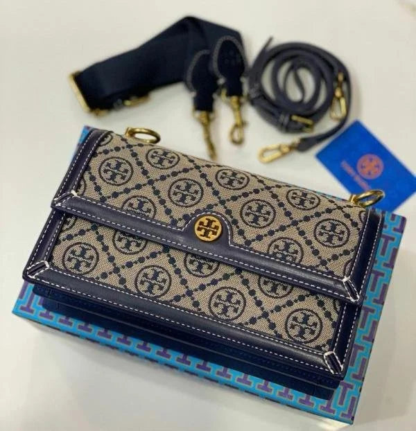 Velmora T Monogram Jacquard Crossbody Bag – Premium Edition ( Tory Burch )