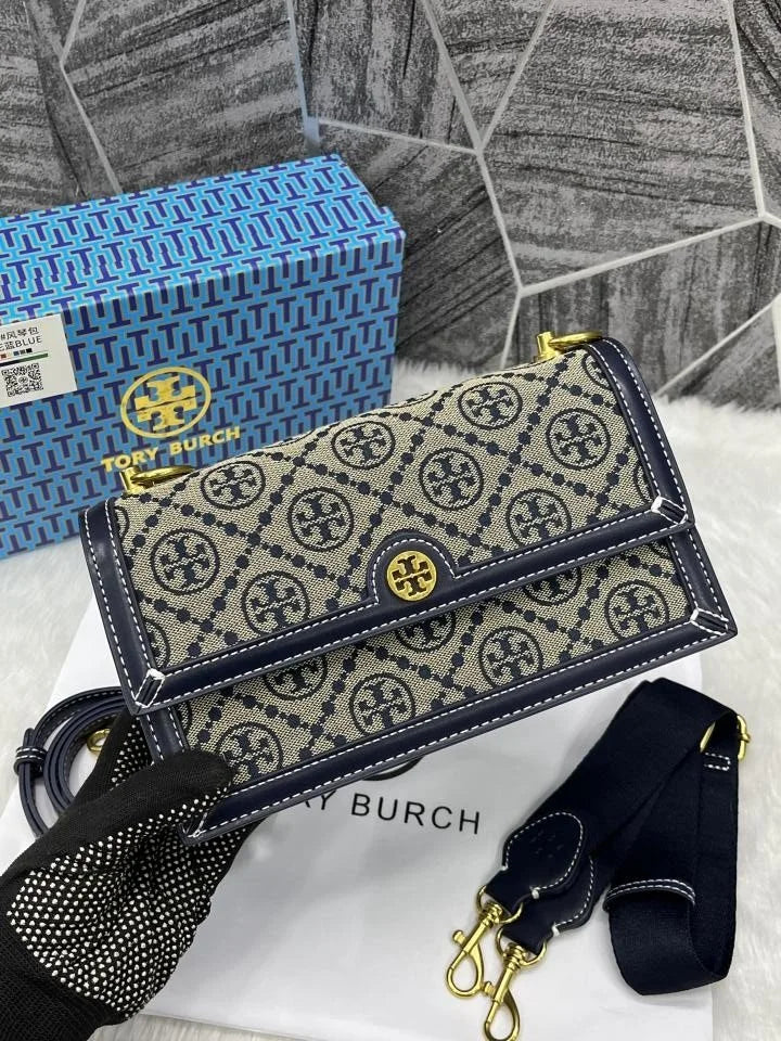 Velmora T Monogram Jacquard Crossbody Bag – Premium Edition ( Tory Burch )
