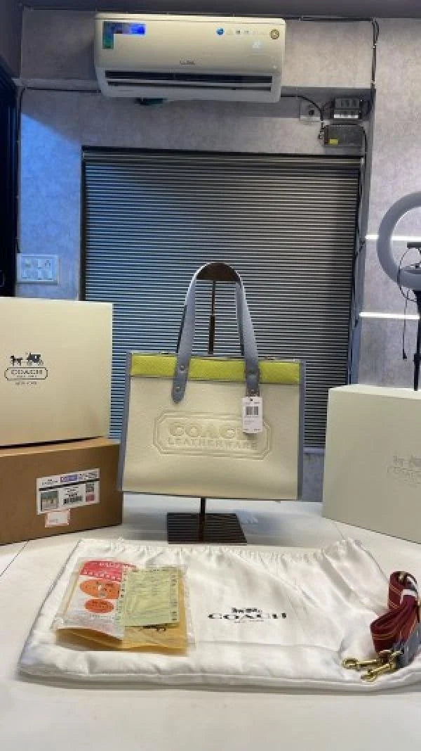 Velmora Field Tote Bag – White & Green, Premium Edition ( Coach )