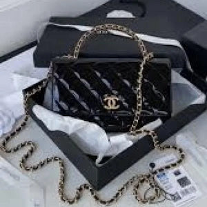 Velmora Shiny Leather Top Handle Bag – Noir Black, Premium Edition ( Chanel )