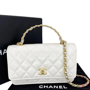 Velmora Shiny Leather Top Handle Bag – White, Premium Edition ( Chanel )