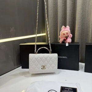 Velmora Shiny Leather Top Handle Bag – White, Premium Edition ( Chanel )
