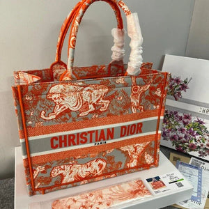 Velmora Tiger Print Book Tote – Orange 36cm ( Dior )