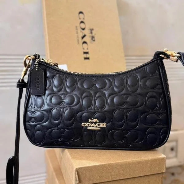 Velmora Terry Embossed Shoulder Bag – Black ( Coach )