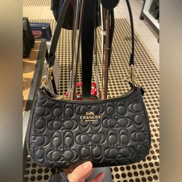 Velmora Terry Embossed Shoulder Bag – Black ( Coach )