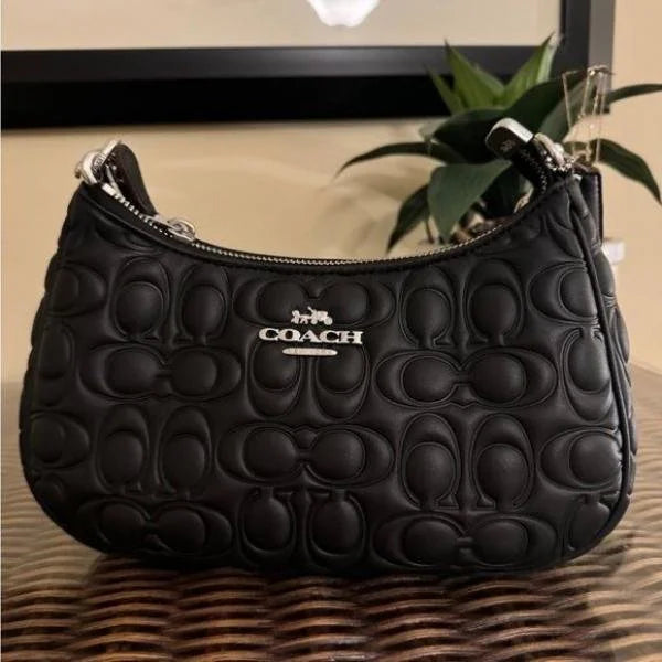 Velmora Terry Embossed Shoulder Bag – Black ( Coach )
