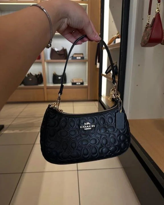 Velmora Terry Embossed Shoulder Bag – Black ( Coach )