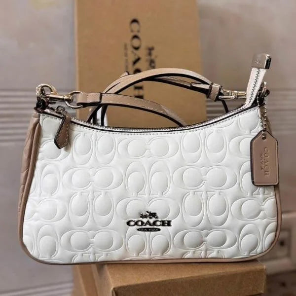 Velmora Terry Embossed Shoulder Bag – White ( Coach )