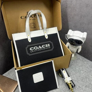 Velmora Field Tote 30 Canvas Bag with Pouch – Black ( Coach ) - Velmora