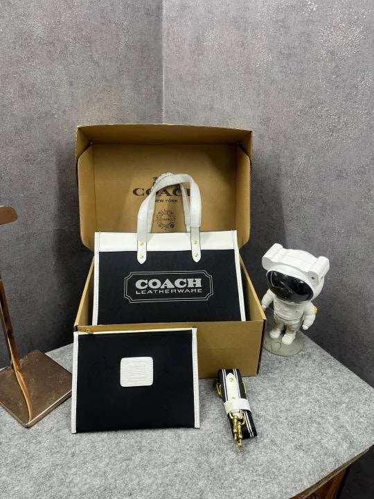 Velmora Field Tote 30 Canvas Bag with Pouch – Black ( Coach ) - Velmora