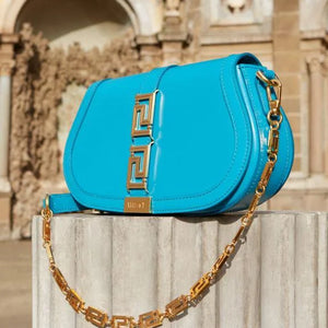 Velmora Greca Goddess Shoulder Bag – Royal Blue, Premium Edition ( Versace )