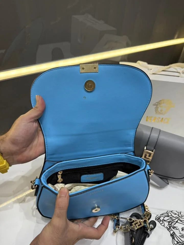 Velmora Greca Goddess Shoulder Bag – Royal Blue, Premium Edition ( Versace )