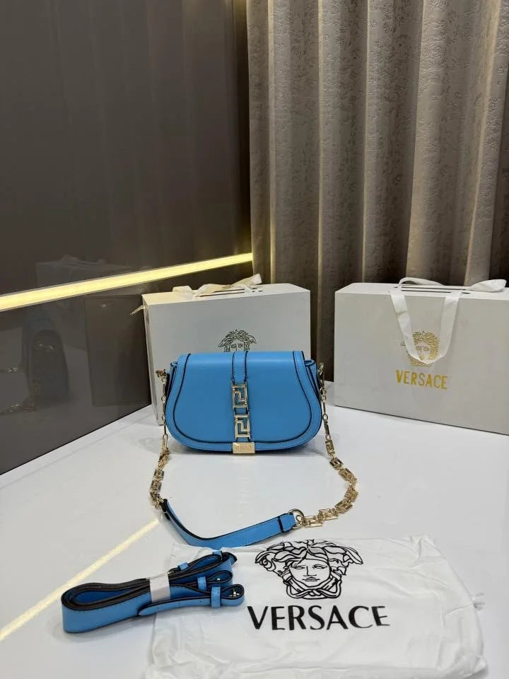 Velmora Greca Goddess Shoulder Bag – Royal Blue, Premium Edition ( Versace )