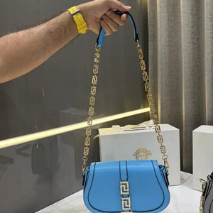 Velmora Greca Goddess Shoulder Bag – Royal Blue, Premium Edition ( Versace )