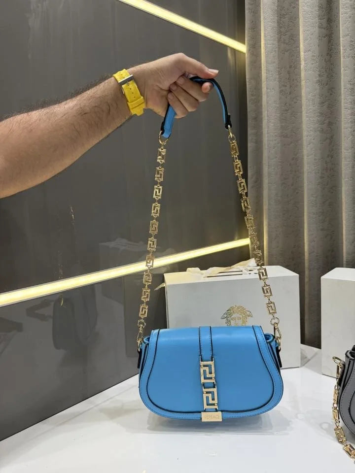 Velmora Greca Goddess Shoulder Bag – Royal Blue, Premium Edition ( Versace )