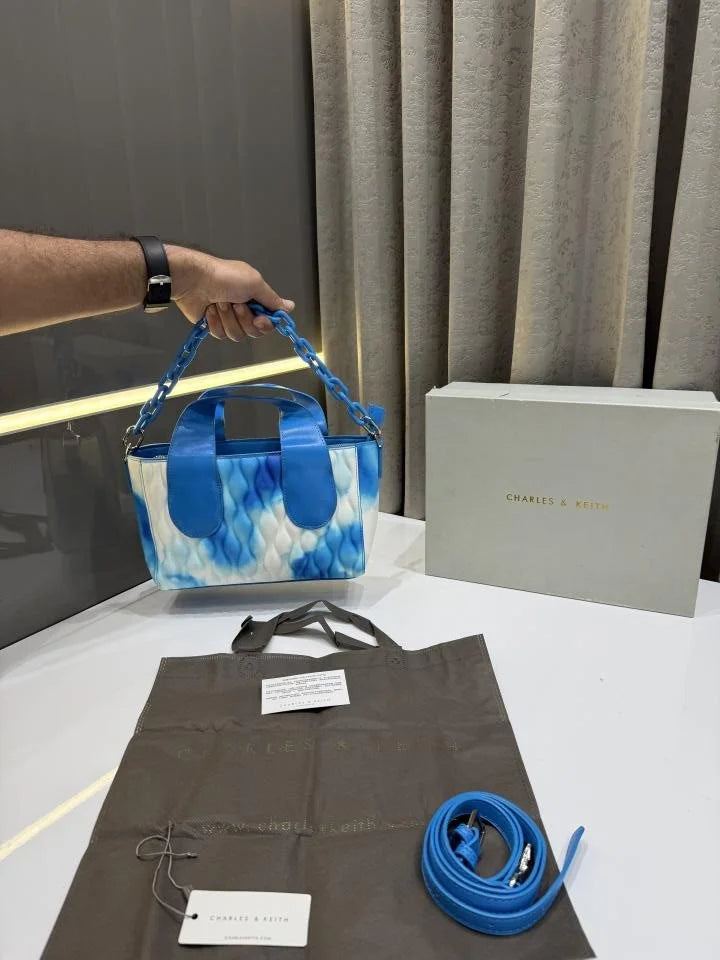 Velmora White Blue Handbag – Dual Tone Luxe Edition ( Charles & Keith )