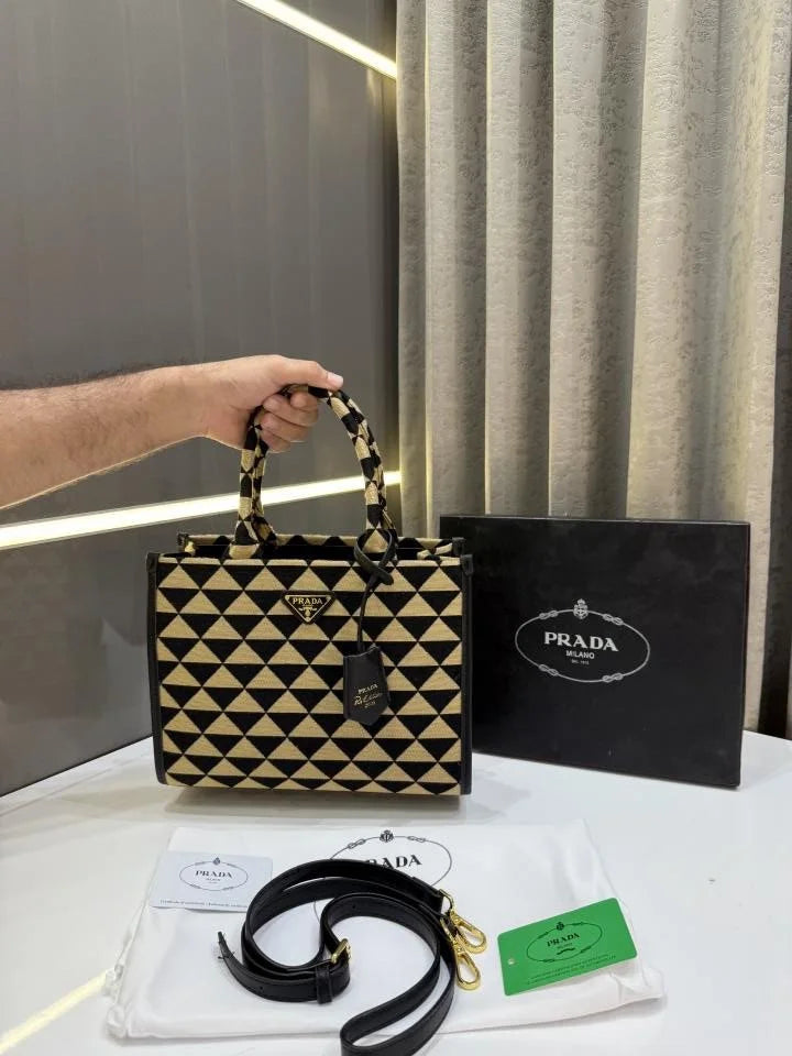Velmora Mini Tote Bag – Black & Beige Duo, Premium Edition ( Prada )