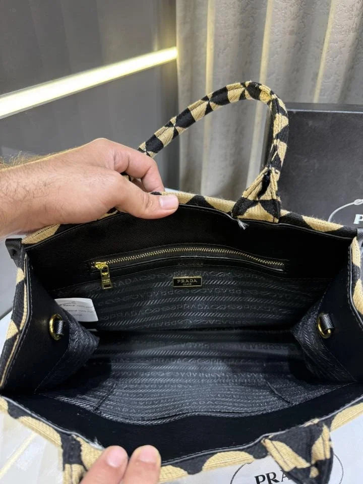 Velmora Mini Tote Bag – Black & Beige Duo, Premium Edition ( Prada )