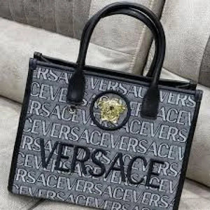 Velmora Logo Print Tote Bag – Ash Grey, Premium Edition ( Versace )