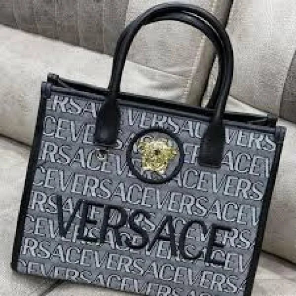 Velmora Logo Print Tote Bag – Ash Grey, Premium Edition ( Versace )