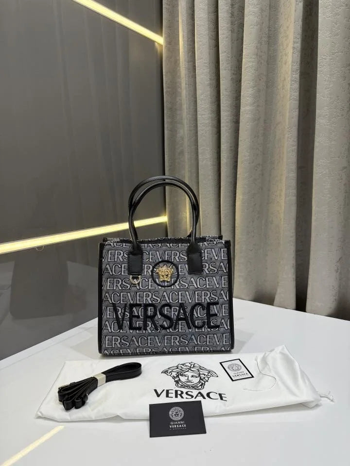 Velmora Logo Print Tote Bag – Ash Grey, Premium Edition ( Versace )