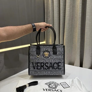 Velmora Logo Print Tote Bag – Ash Grey, Premium Edition ( Versace )