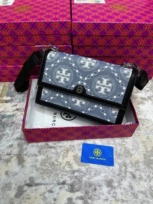 Velmora Monogram Shoulder Bag – Noir Black, Adjustable Strap Edition ( Tory Burch )