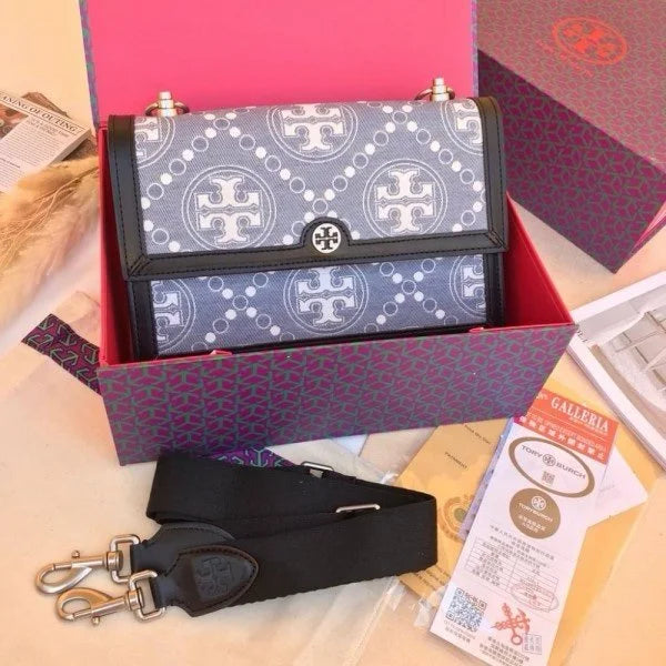 Velmora Monogram Shoulder Bag – Noir Black, Adjustable Strap Edition ( Tory Burch )