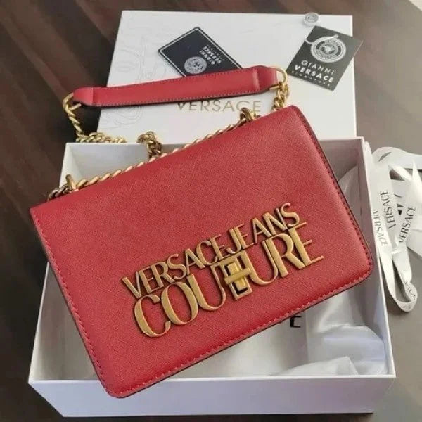 Velmora Saffiano Lock Crossbody Bag – Ruby Red, Premium Edition ( Versace )