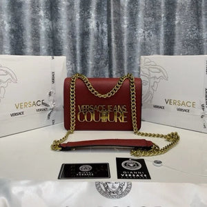 Velmora Saffiano Lock Crossbody Bag – Ruby Red, Premium Edition ( Versace )